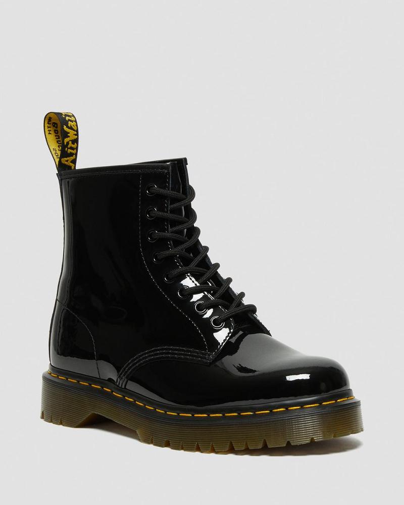 Black Men\'s Dr Martens 1460 Bex Patent Leather Lace Up Boots | CA 502TCE